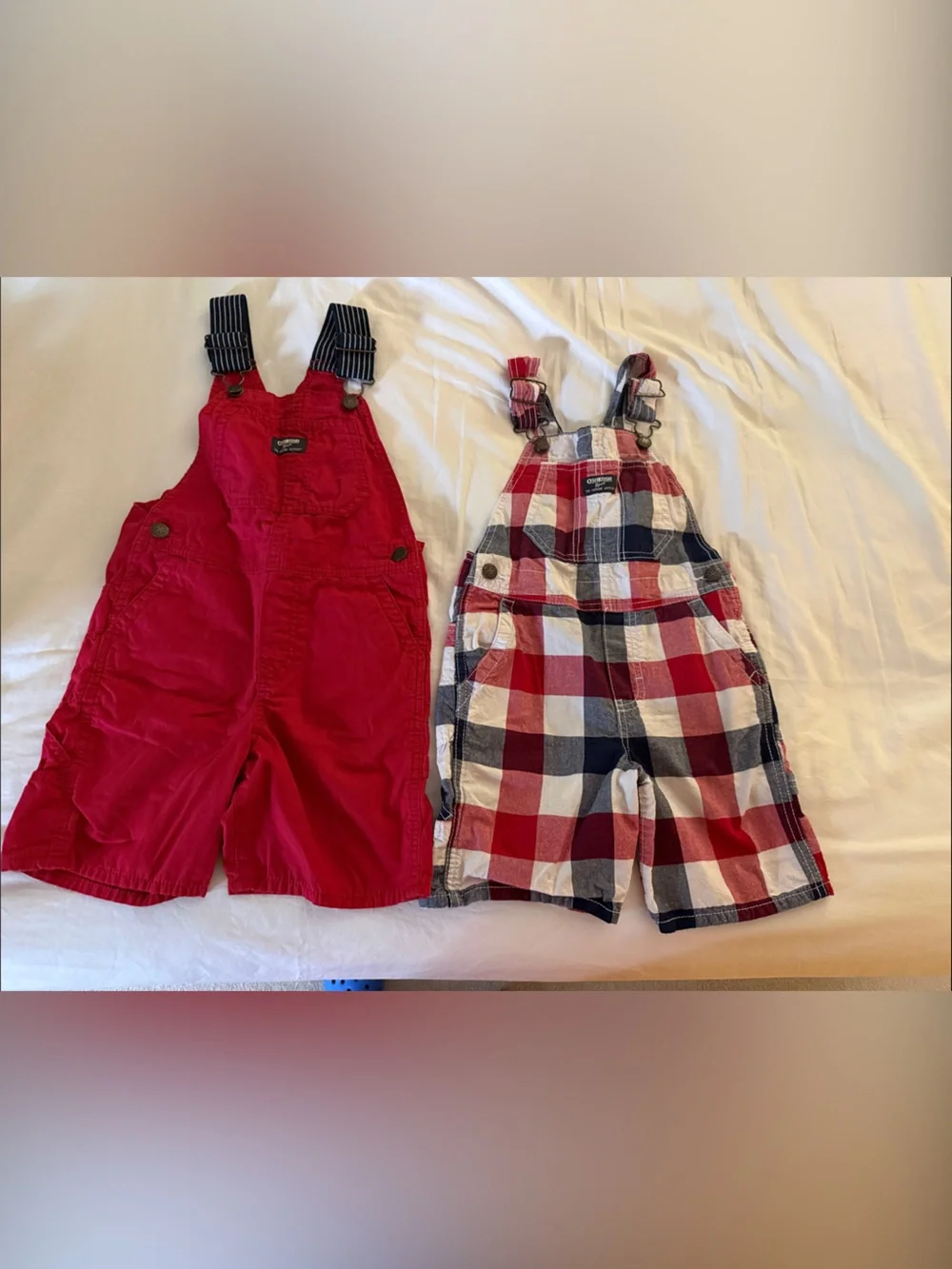 OshKosh B'gosh Red Solid and Red-White-Blue Plaid Kids Overalls